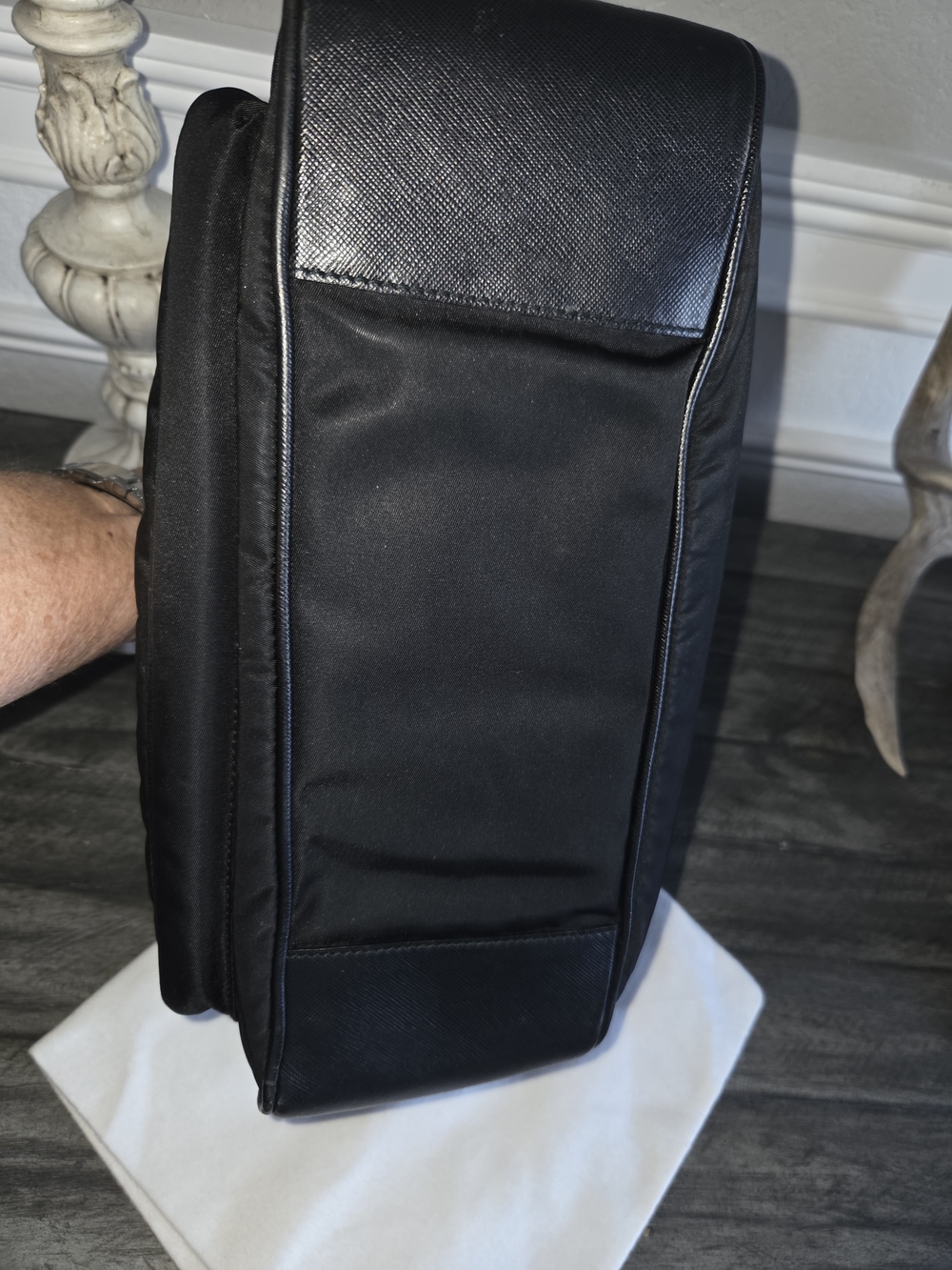 Prada Black Nylon Shoulder Bag with Chain-Link Strap - Picture 12 of 16
